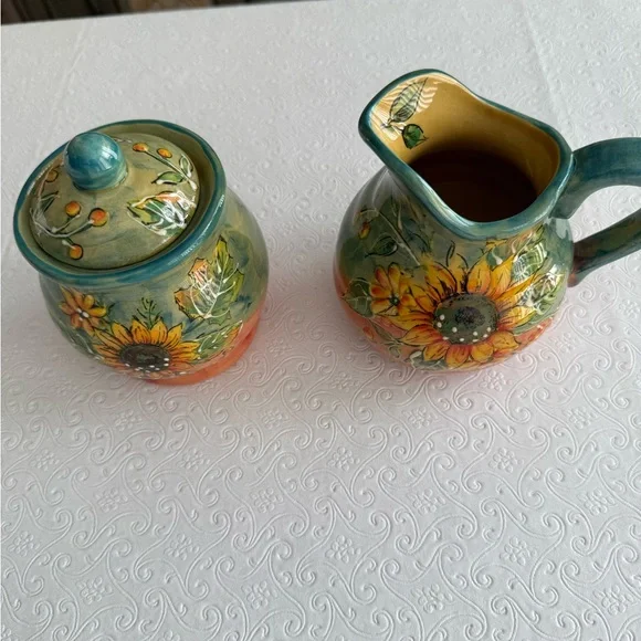 Sunflower Ceramic Sugar and Creamer Set - Picture 2 of 4